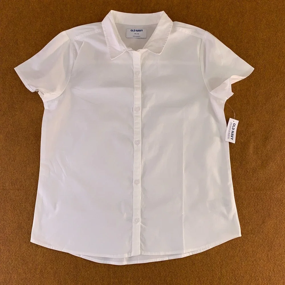 Old  Navy Girls Size XXL (18) White School Uniform Short-Sleeve Poplin Shirt NWT